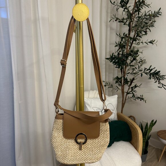 Crossbody Bag - Straw Weave Shoulder Handbag Bucket Bag Mini - Picture 2 of 4